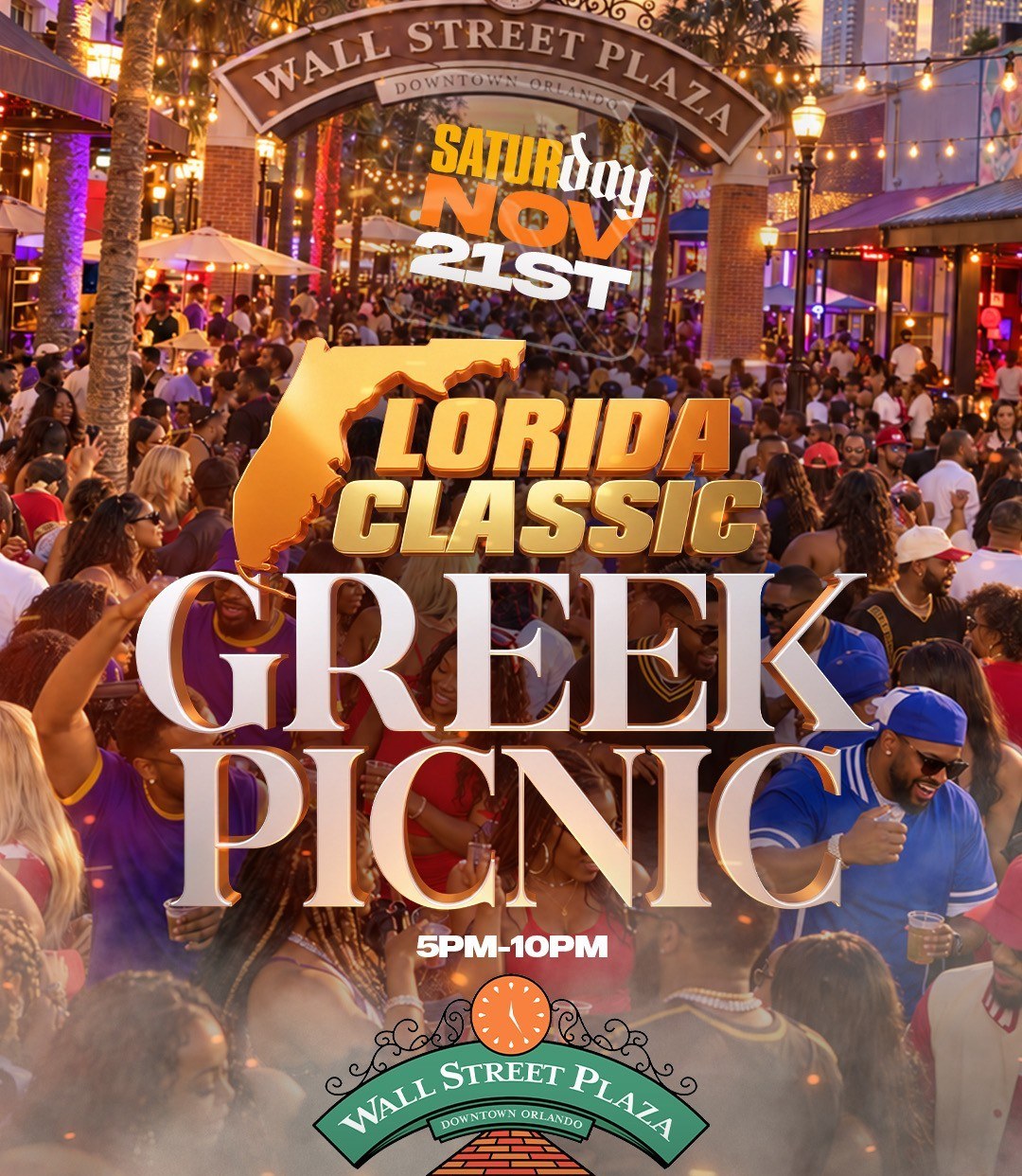Florida Classic Greek Picnic day party flyer, Saturday November 21 at Wall Street Plaza Orlando